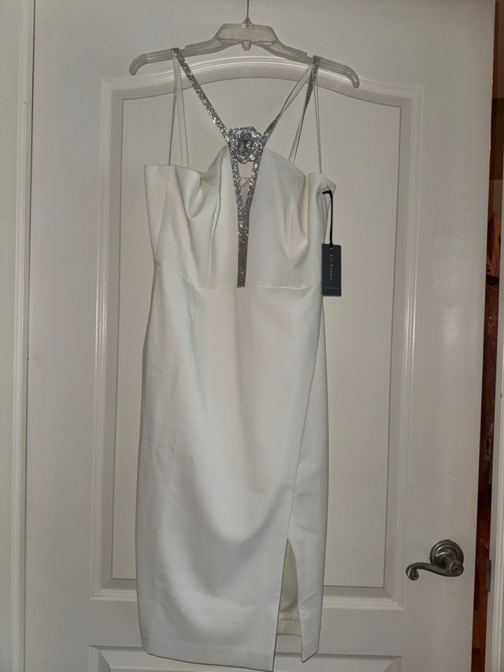 Elegant White Embellished Sheath Dress
